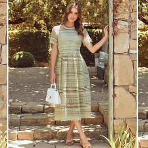 You Are Invited Crochet Lace Midi Dress - Sage - Size XL